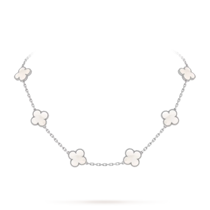 [Zalyn]CLASSIC LUCKY 10-MOTIF CLOVER NECKLACE WHITE GOLD COLLECTION