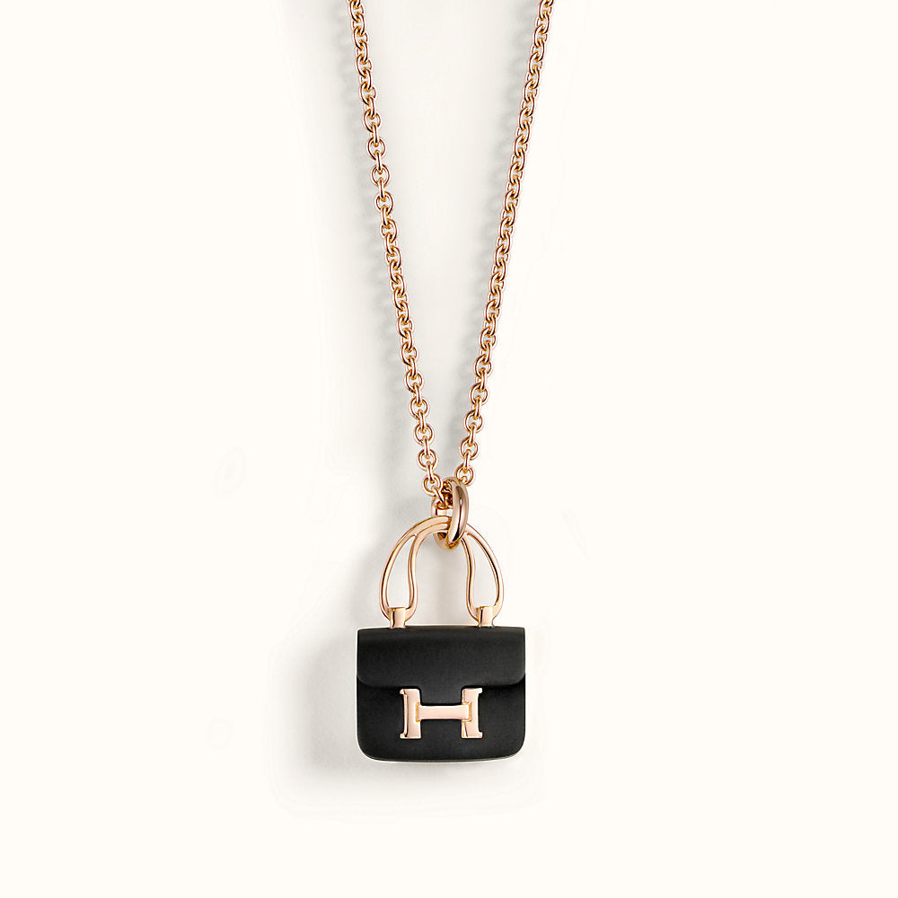 [Zalyn]CONSTANCE BLACK PEDANT ROSE GOLD NECKLACE