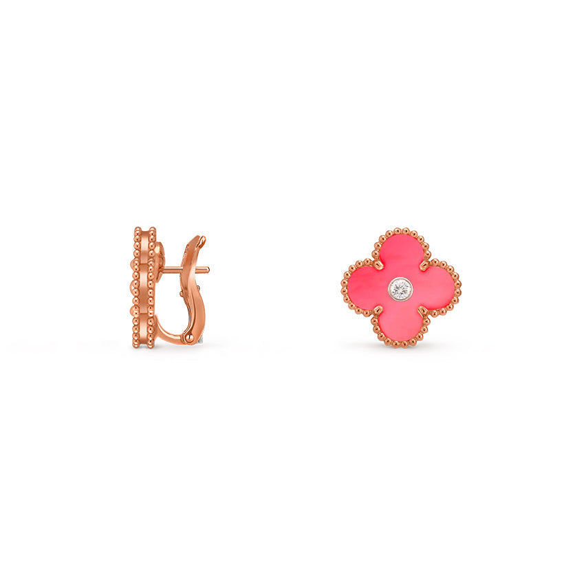 [Zalyn]15MM CLOVER FLOWER STUD EARRINGS DIAMOND-ROSE GOLD COLLECTION