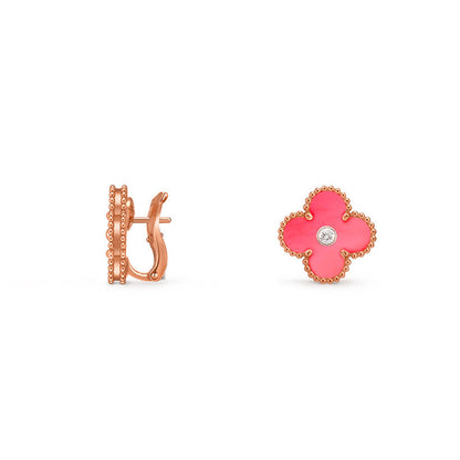 [Zalyn]15MM CLOVER FLOWER STUD EARRINGS DIAMOND-ROSE GOLD COLLECTION