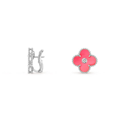 [Zalyn]15MM CLOVER FLOWER STUD EARRINGS DIAMOND-WHITE GOLD COLLECTION