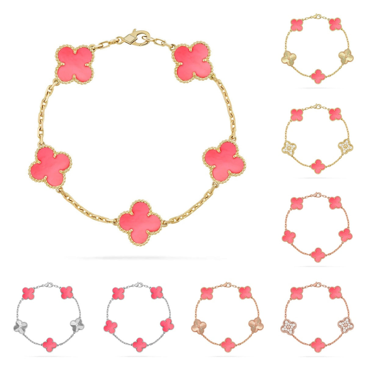 [Zalyn]LUCKY CLOVER 5-MOTIF BRACELET - PINK MOTHER-OF-PEARL COLLECTION