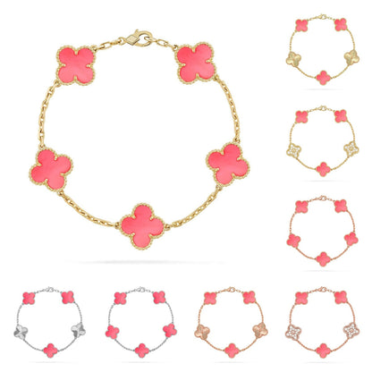 [Zalyn]LUCKY CLOVER 5-MOTIF BRACELET - PINK MOTHER-OF-PEARL COLLECTION