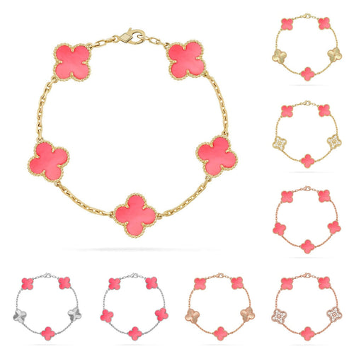 [Zalyn]LUCKY CLOVER 5-MOTIF BRACELET - PINK MOTHER-OF-PEARL COLLECTION