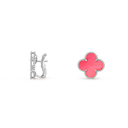 [Zalyn]15MM CLOVER FLOWER STUD EARRINGS WHITE GOLD COLLECTION