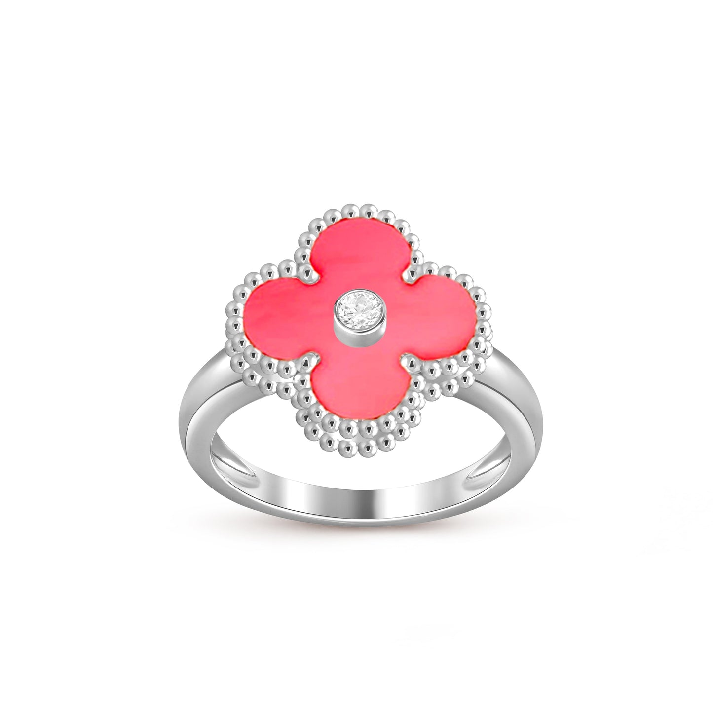 [Zalyn]LUCKY CLOVER DIAMOND-ACCENT WHITE GOLD RING COLLECTION