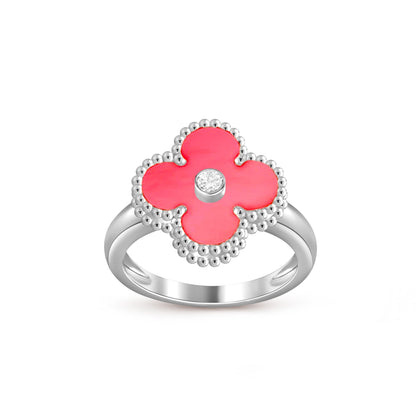 [Zalyn]LUCKY CLOVER DIAMOND-ACCENT WHITE GOLD RING COLLECTION