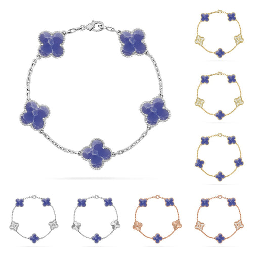 [Zalyn]LUCKY CLOVER 5-MOTIF BRACELET - BLUE LARIMAR COLLECTION