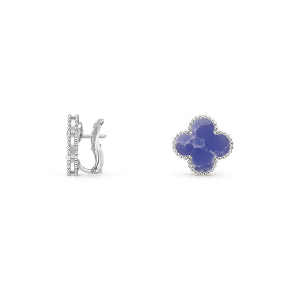 [Zalyn]15MM CLOVER FLOWER STUD EARRINGS WHITE GOLD COLLECTION