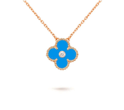 [Zalyn]15MM CLOVER FLOWER DIAMOND PENDANT NECKLACE COLLECTION