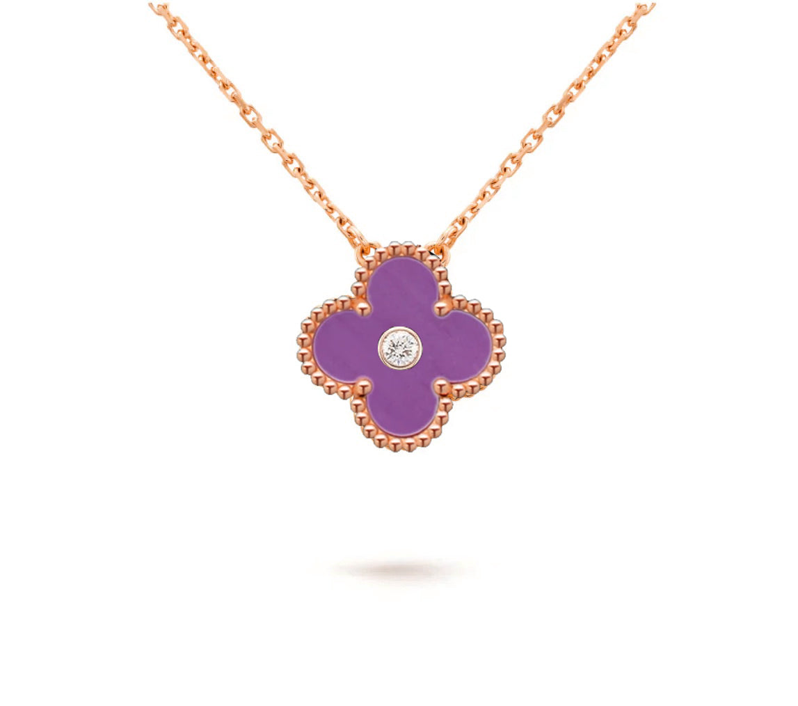 [Zalyn]15MM CLOVER FLOWER DIAMOND PENDANT NECKLACE COLLECTION