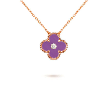 [Zalyn]15MM CLOVER FLOWER DIAMOND PENDANT NECKLACE COLLECTION