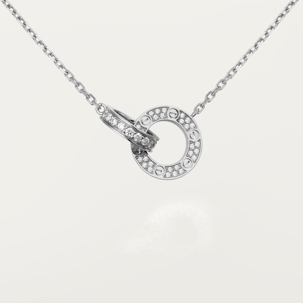 [Zalyn Jewelry ]LOVE 7.6MM NECKLACE ROSE GOLD AND SILVER  FULL DIAMOND