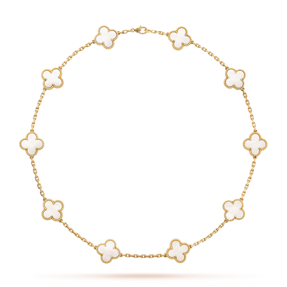 [Zalyn Jewelry ]CLOVER 10 MOTIFS WHITE MOTHER OF PEARL NECKLACE