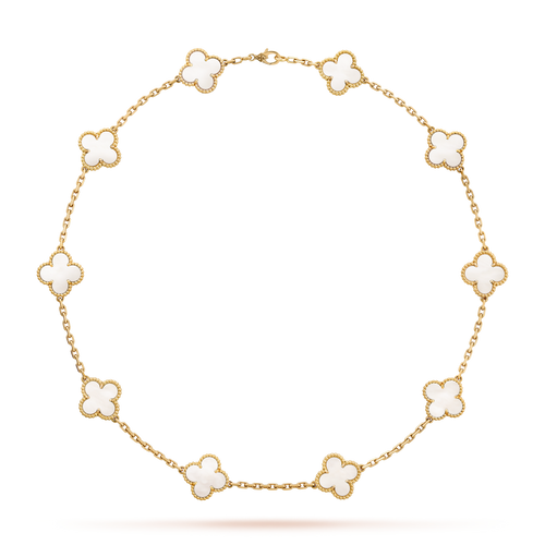 [Zalyn Jewelry ]CLOVER 10 MOTIFS WHITE MOTHER OF PEARL NECKLACE