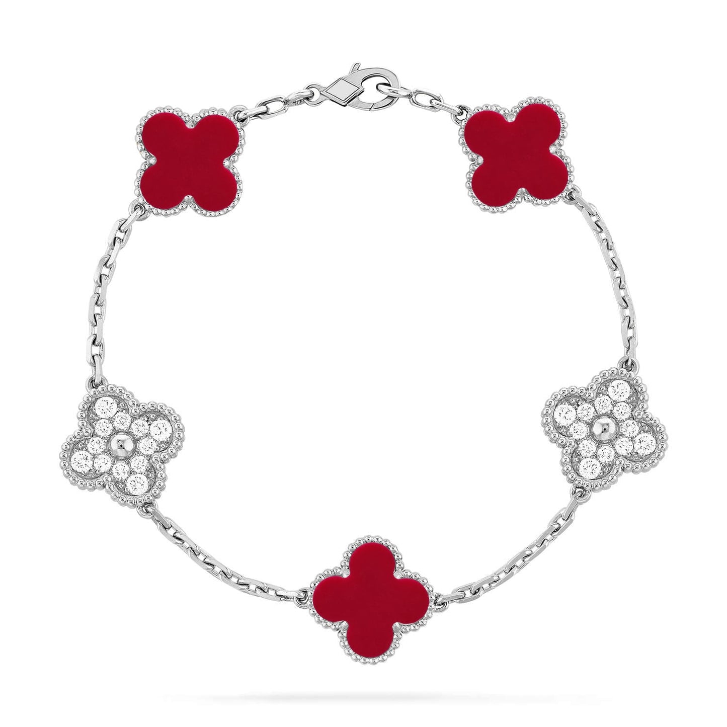 [Zalyn]LUCKY CLOVER 5-MOTIF BRACELET - RED CARNELIAN COLLECTION
