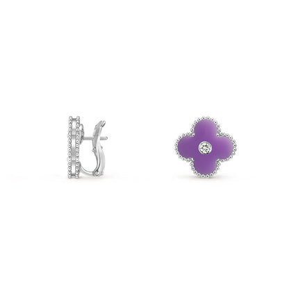 [Zalyn]15MM CLOVER FLOWER STUD EARRINGS DIAMOND-WHITE GOLD COLLECTION