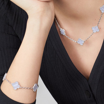 [Zalyn Jewelry ]CLOVER 10 MOTIFS BLUE CHALCEDONY NECKLACE