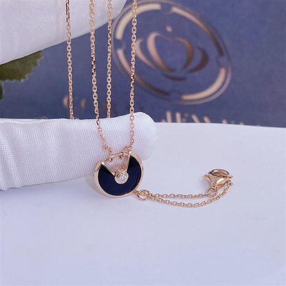 [Zalyn Jewelry ]AMULETTE ROSE GOLD ONYX NECKLACE