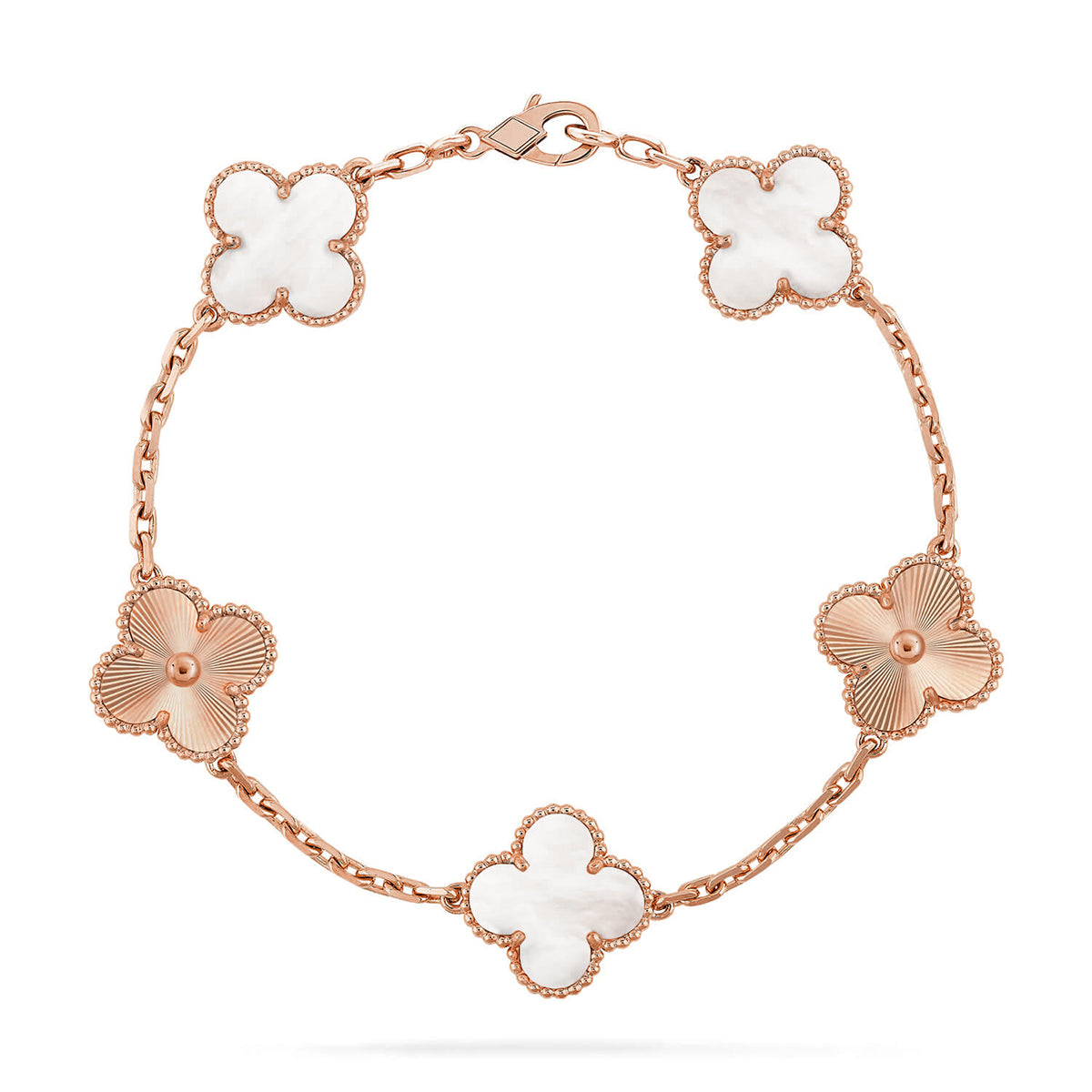 [Zalyn]LUCKY CLOVER 5-MOTIF BRACELET - WHITE MOTHER-OF-PEARL COLLECTION