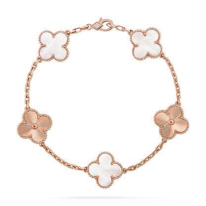 [Zalyn]LUCKY CLOVER 5-MOTIF BRACELET - WHITE MOTHER-OF-PEARL COLLECTION