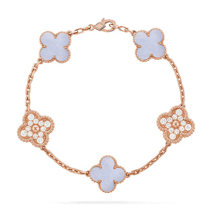 [Zalyn Jewelry ] CLOVER 5 MOTIF PURPLE CHALCEDONY BRACELET COLLECTION