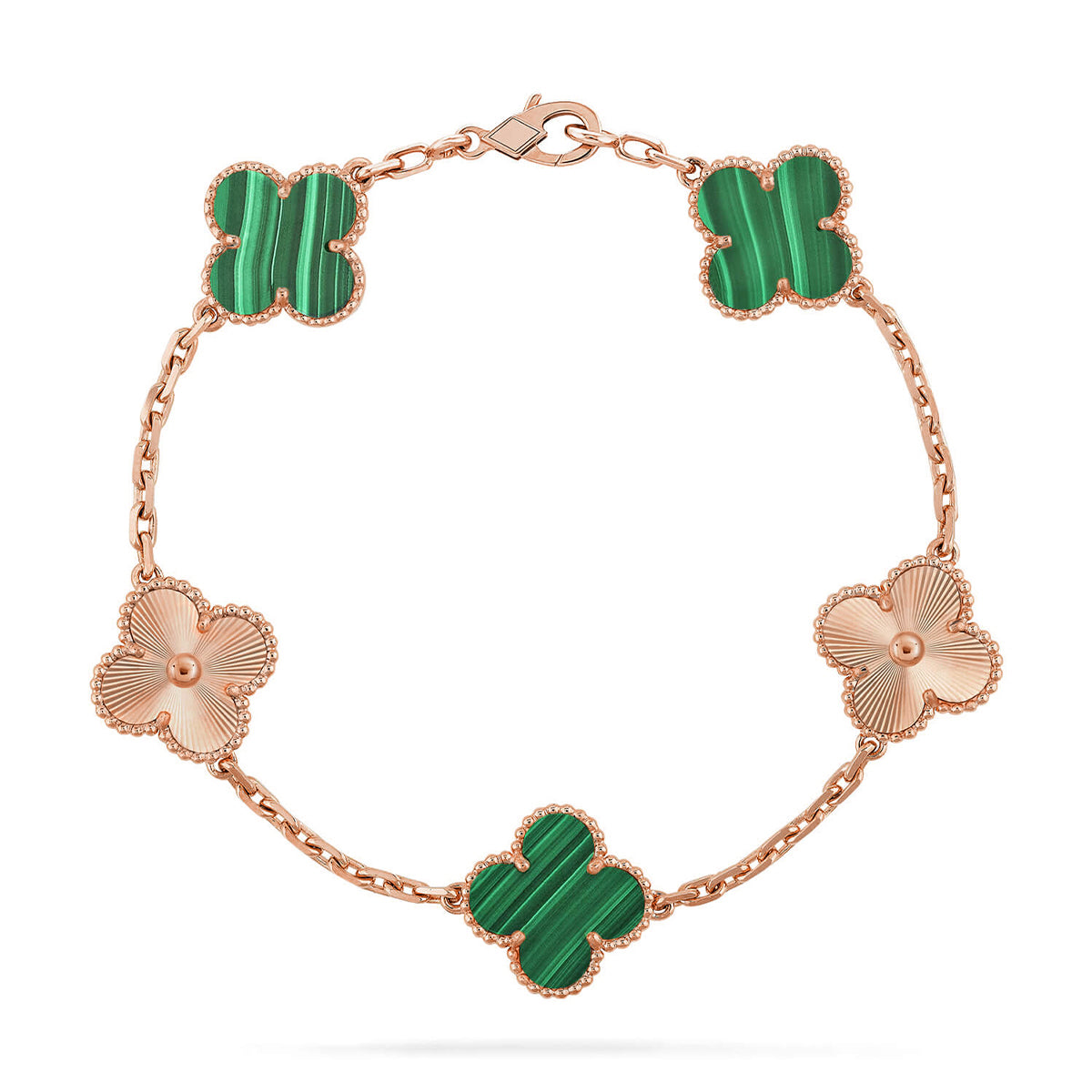[Zalyn]LUCKY CLOVER 5-MOTIF BRACELET - MALACHITE COLLECTION