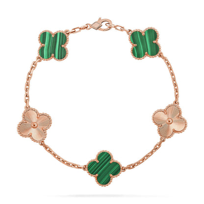 [Zalyn]LUCKY CLOVER 5-MOTIF BRACELET - MALACHITE COLLECTION
