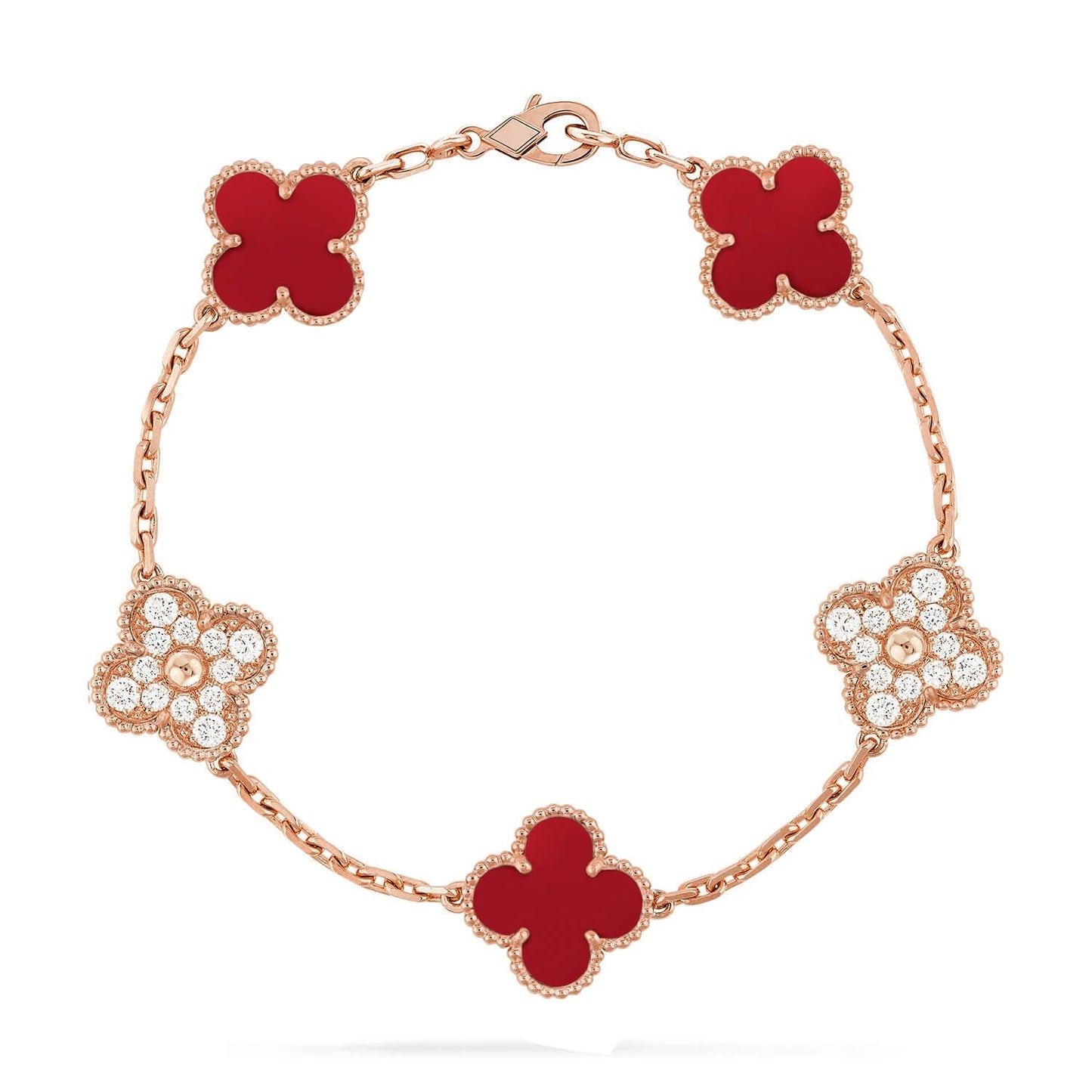 [Zalyn]LUCKY CLOVER 5-MOTIF BRACELET - RED CARNELIAN COLLECTION