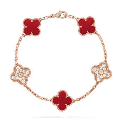 [Zalyn]LUCKY CLOVER 5-MOTIF BRACELET - RED CARNELIAN COLLECTION