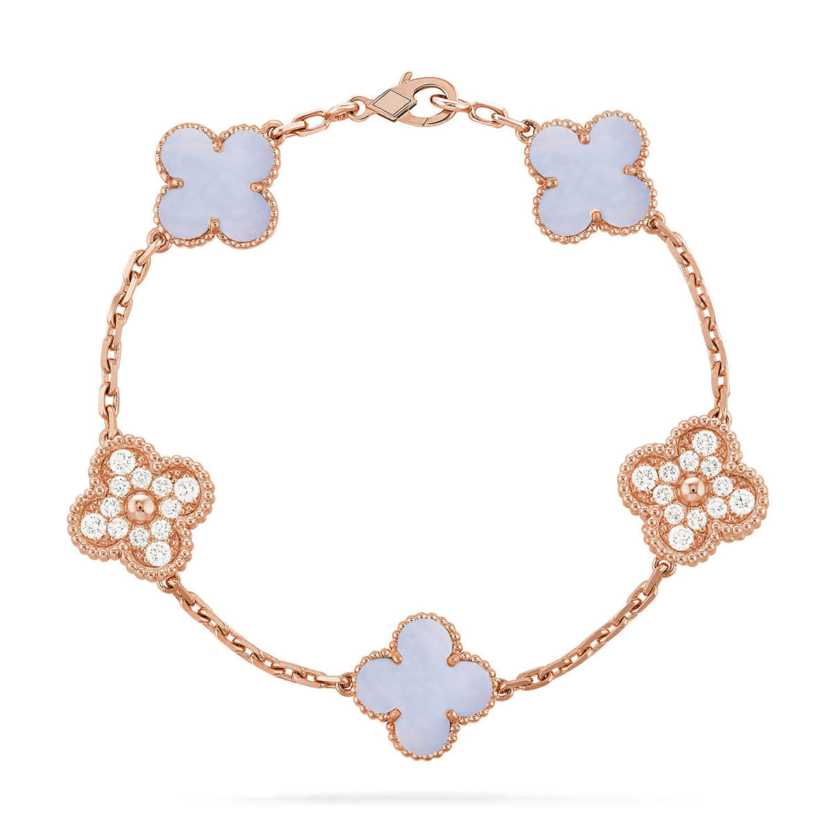 [Zalyn]LUCKY CLOVER 5-MOTIF BRACELET - PURPLE CHALCEDONY COLLECTION