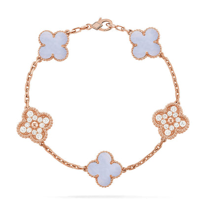 [Zalyn]LUCKY CLOVER 5-MOTIF BRACELET - PURPLE CHALCEDONY COLLECTION