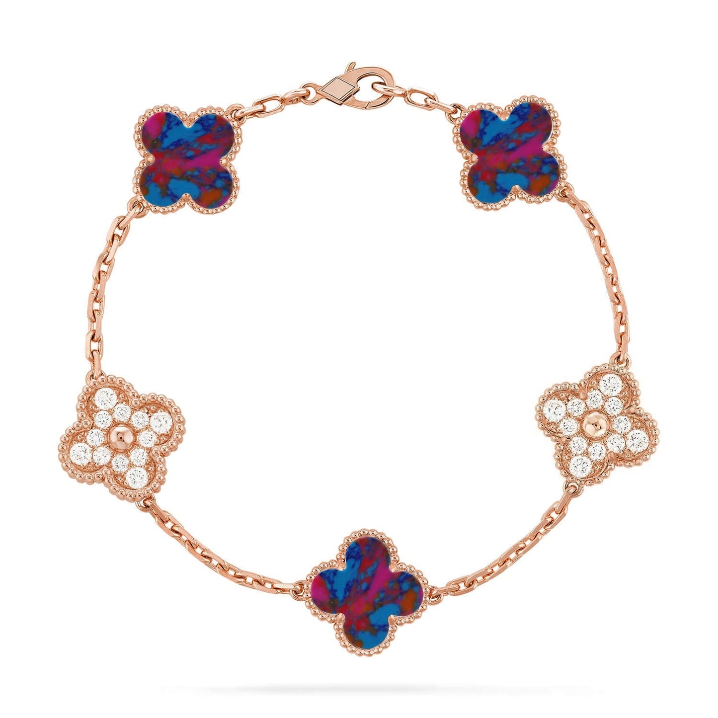 [Zalyn]LUCKY CLOVER 5-MOTIF BRACELET - MULTI-GEM COLLECTION