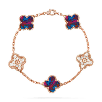 [Zalyn]LUCKY CLOVER 5-MOTIF BRACELET - MULTI-GEM COLLECTION