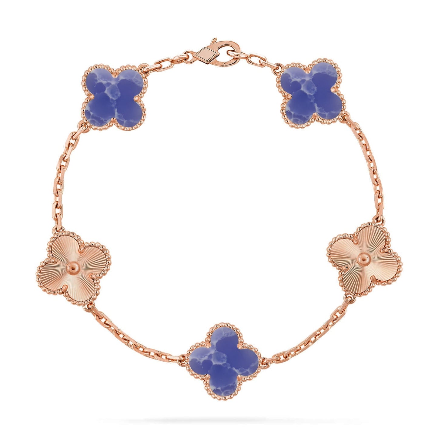 [Zalyn]LUCKY CLOVER 5-MOTIF BRACELET - BLUE LARIMAR COLLECTION
