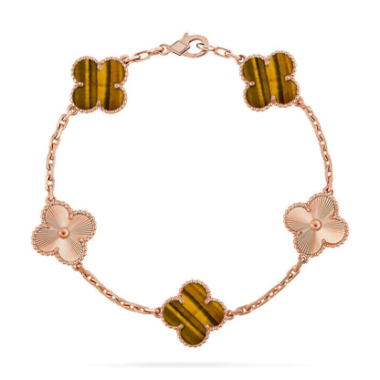 [Zalyn]LUCKY CLOVER 5-MOTIF BRACELET -  TIGER’S EYE COLLECTION