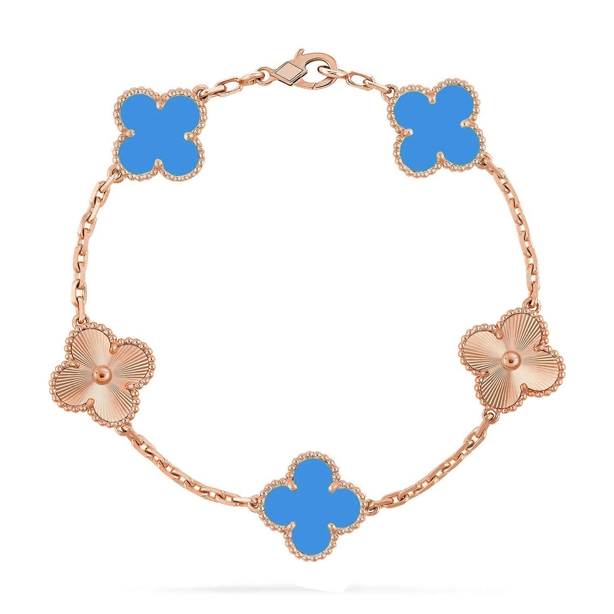 [Zalyn]LUCKY CLOVER 5-MOTIF BRACELET - BLUE AGATE COLLECTION