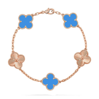 [Zalyn]LUCKY CLOVER 5-MOTIF BRACELET - BLUE AGATE COLLECTION