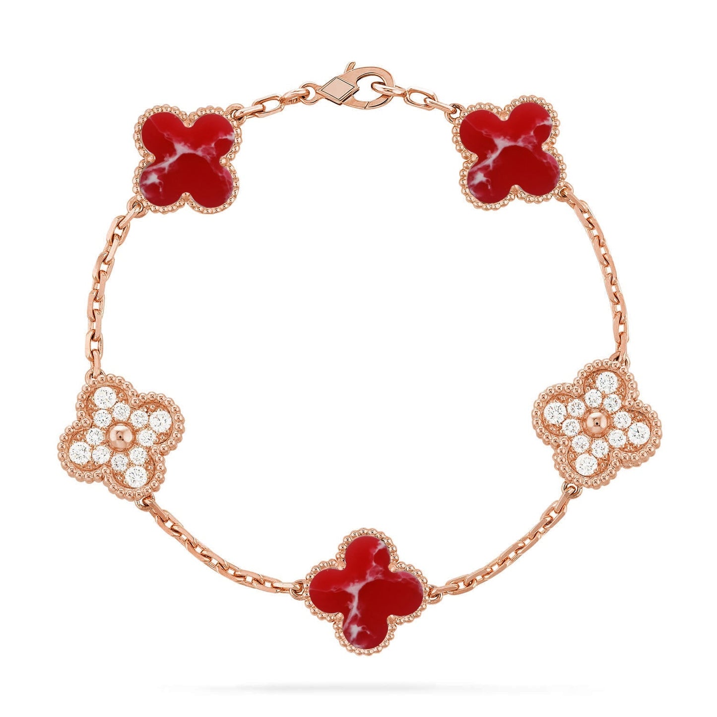 [Zalyn]LUCKY CLOVER 5-MOTIF BRACELET - RED LARIMAR COLLECTION