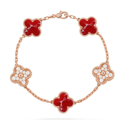 [Zalyn]LUCKY CLOVER 5-MOTIF BRACELET - RED LARIMAR COLLECTION