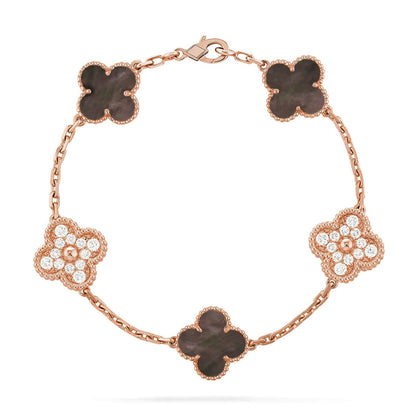 [Zalyn]LUCKY CLOVER 5-MOTIF BRACELET - GREY MOTHER-OF-PEARL COLLECTION