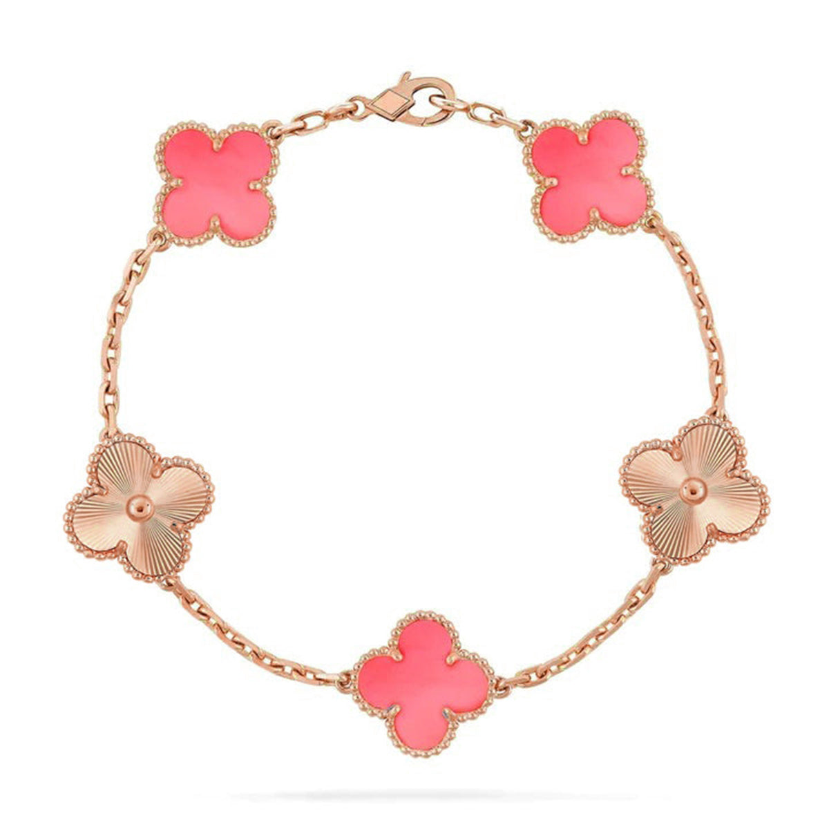 [Zalyn]LUCKY CLOVER 5-MOTIF BRACELET - PINK MOTHER-OF-PEARL COLLECTION