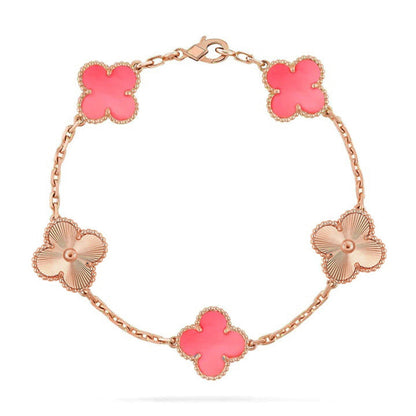 [Zalyn]LUCKY CLOVER 5-MOTIF BRACELET - PINK MOTHER-OF-PEARL COLLECTION