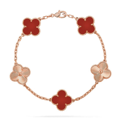 [Zalyn Jewelry ] CLOVER 5 MOTIF RED CORNELIAN BRACELET COLLECTION