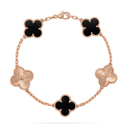 [Zalyn]LUCKY CLOVER 5-MOTIF BRACELET - BLACK OXNY COLLECTION