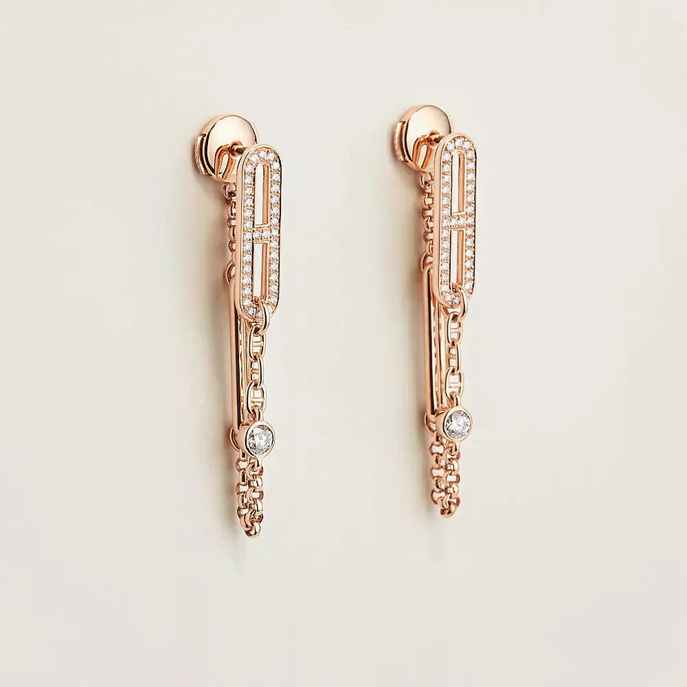 [Zalyn]CHAINE CHAOS DIAMOND DROP EARRINGS