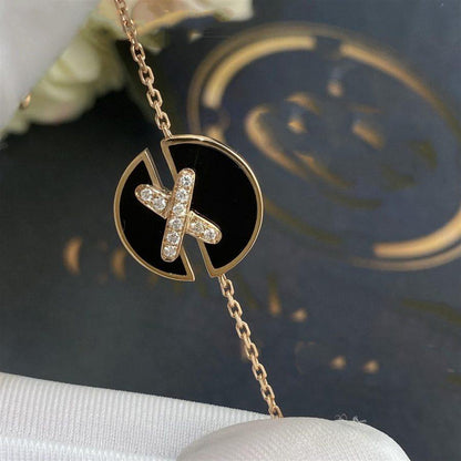 [Zalyn]JEUX DE BRACELET ONYX ROSE GOLD DIAMOND