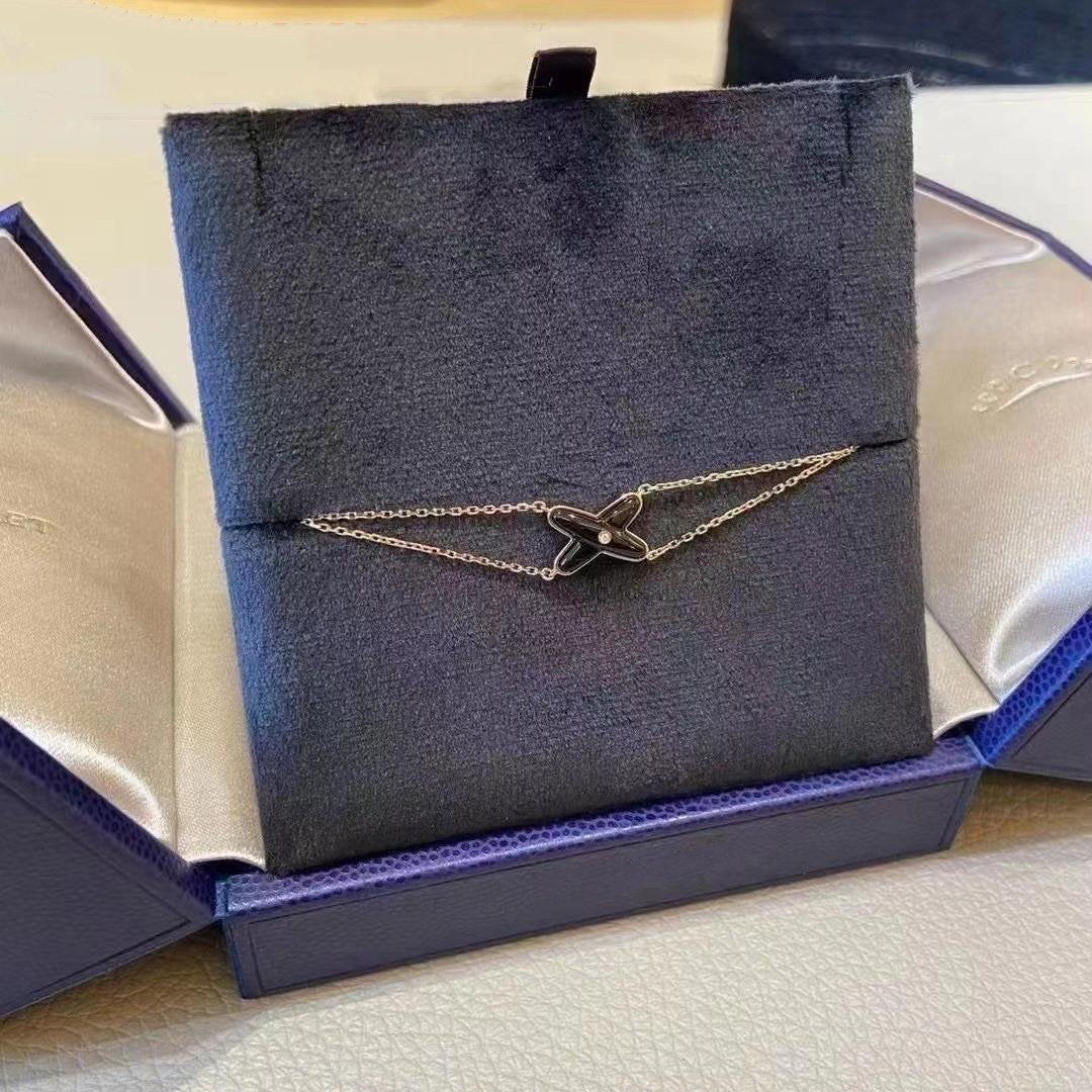 [Zalyn]JEUX BRACELET ONYX ROSE GOLD 1 DIAMOND