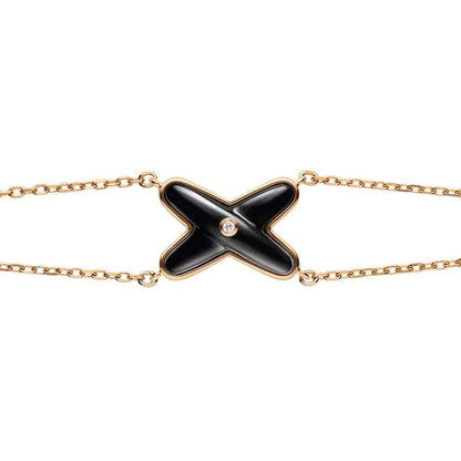 [Zalyn]JEUX BRACELET ONYX ROSE GOLD 1 DIAMOND
