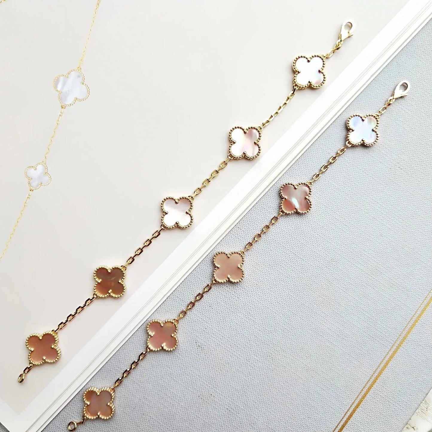 [Zalyn]LUCKY CLOVER 5-MOTIF BRACELET - PINK MOTHER-OF-PEARL COLLECTION